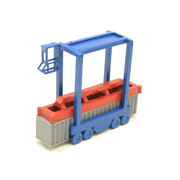 Van Carrier blau/rot mit Container