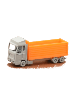 LKW Motorwagen mit Abrollcontainer hoch/orange