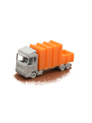 Containerpresse orange mit LKW Motorwagen