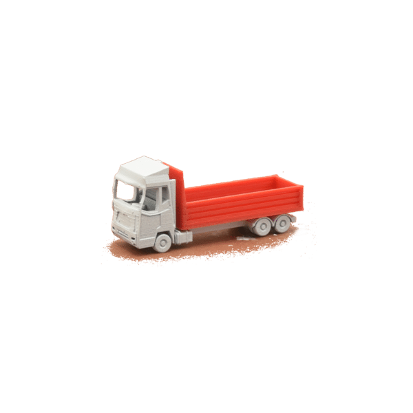 LKW Motorwagen mit Abrollcontainer flach/rot