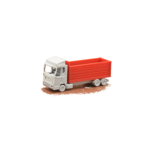 LKW Motorwagen mit Abrollcontainer hoch/rot