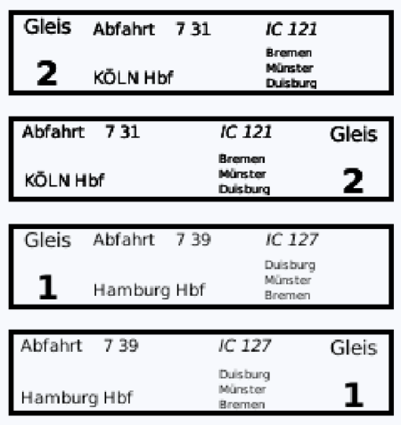 Zugzielanzeiger Spur N zweigleisig rot Gleis 1 + 2