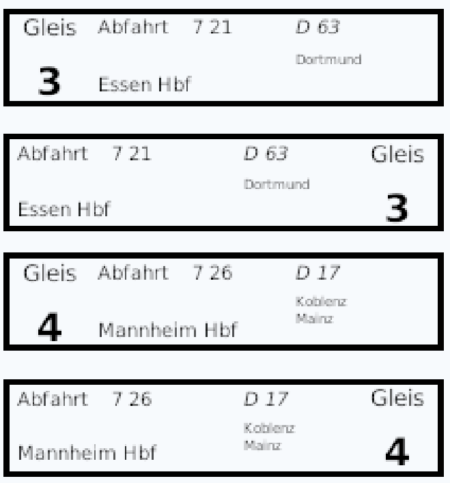 Zugzielanzeiger Spur N viergleisig rot Gleis 3+4