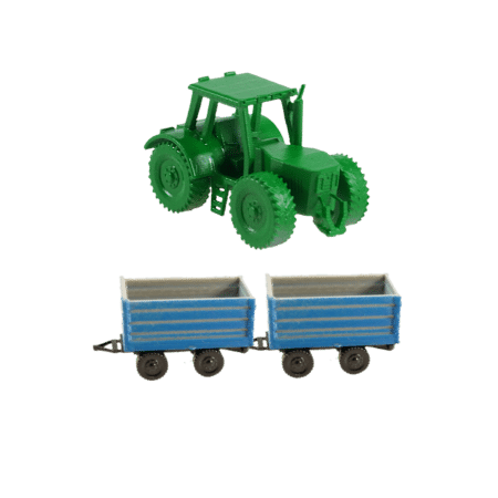 Spur N Traktor grün mit zwei Anhängern