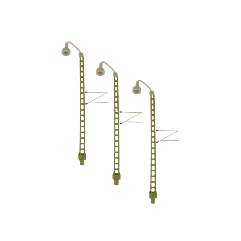 Spur N Oberleitung einseitig Flachrahmen Mast 11m mit Lampe 3er pack